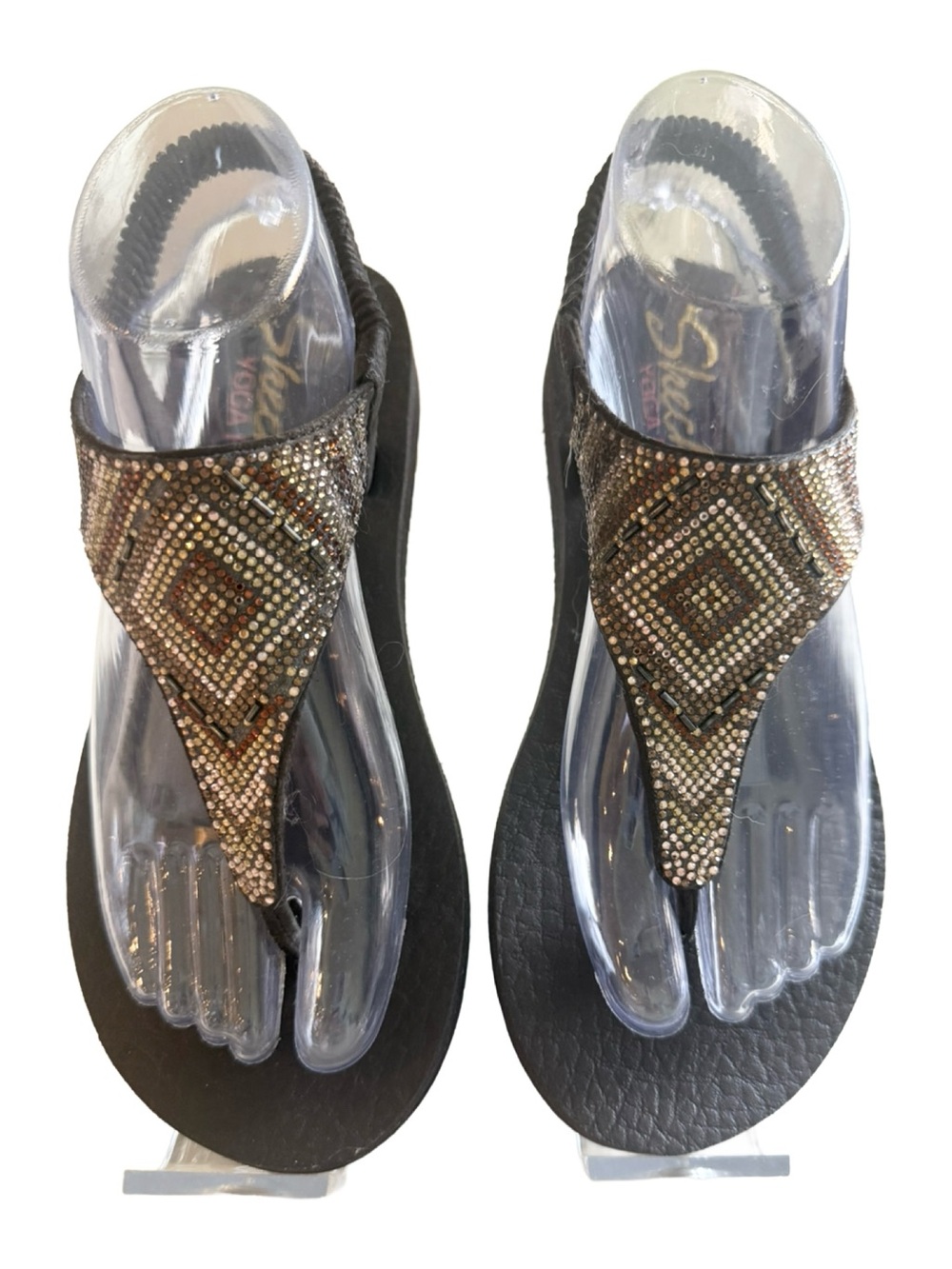 Skechers Bronze Bead Embellishec yoga memory foam sandals. O